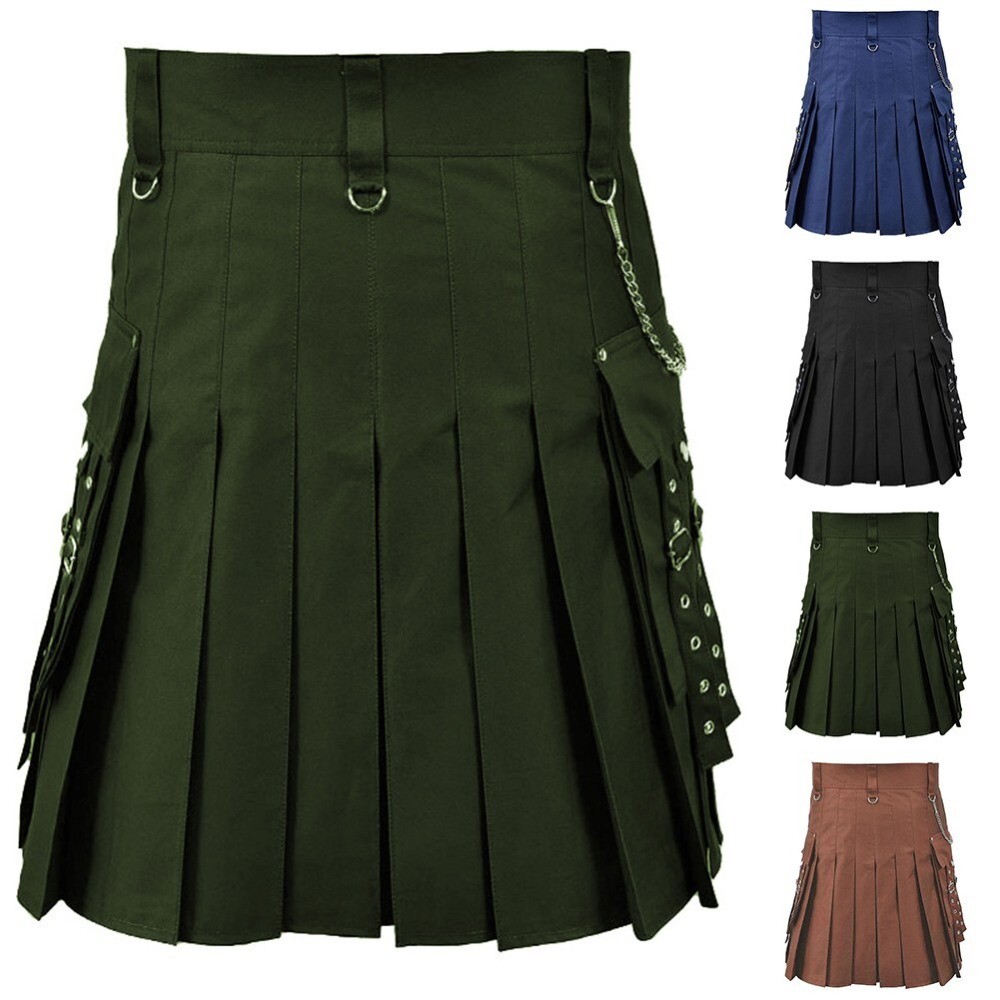 Medieval Skirt Solid Color Scottish Festival Men Kilt Traditional Highland Dress