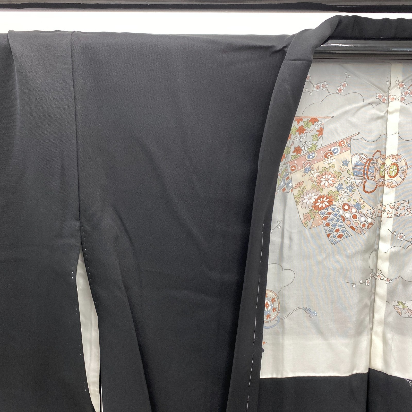 Japanese Vintage Kimono Haori Jacket Polyester Black Embroidery Traditional 30in