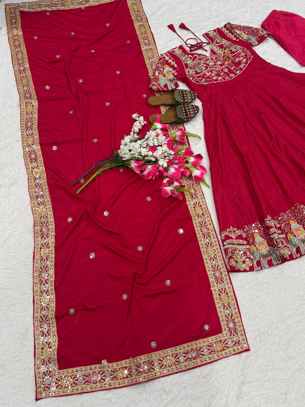 Exclusive Look Heavy Natural Crep Silk Pink Gown Bottom With Dupatta For Party