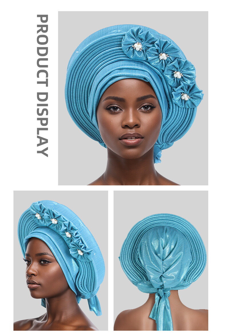 Auto Gele Headtie Head Wrap Caps Women Hats Multilayer Pleated African Headwear