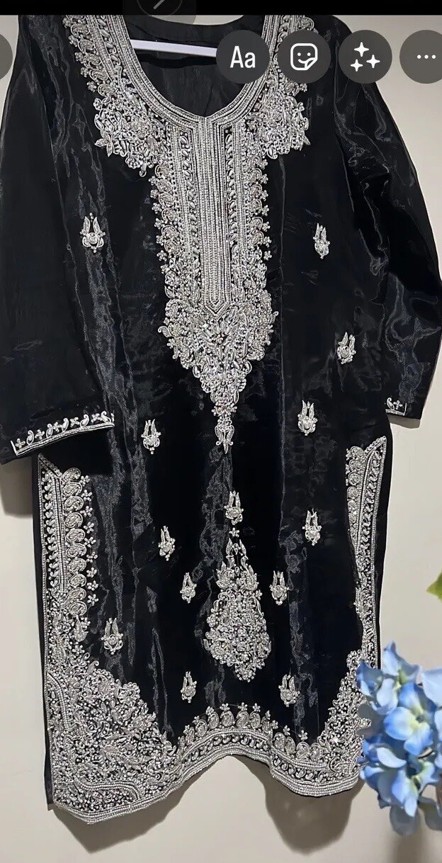 pakistani shalwar kameez stitched new Full Hand Work Done All Over The Shirt .
