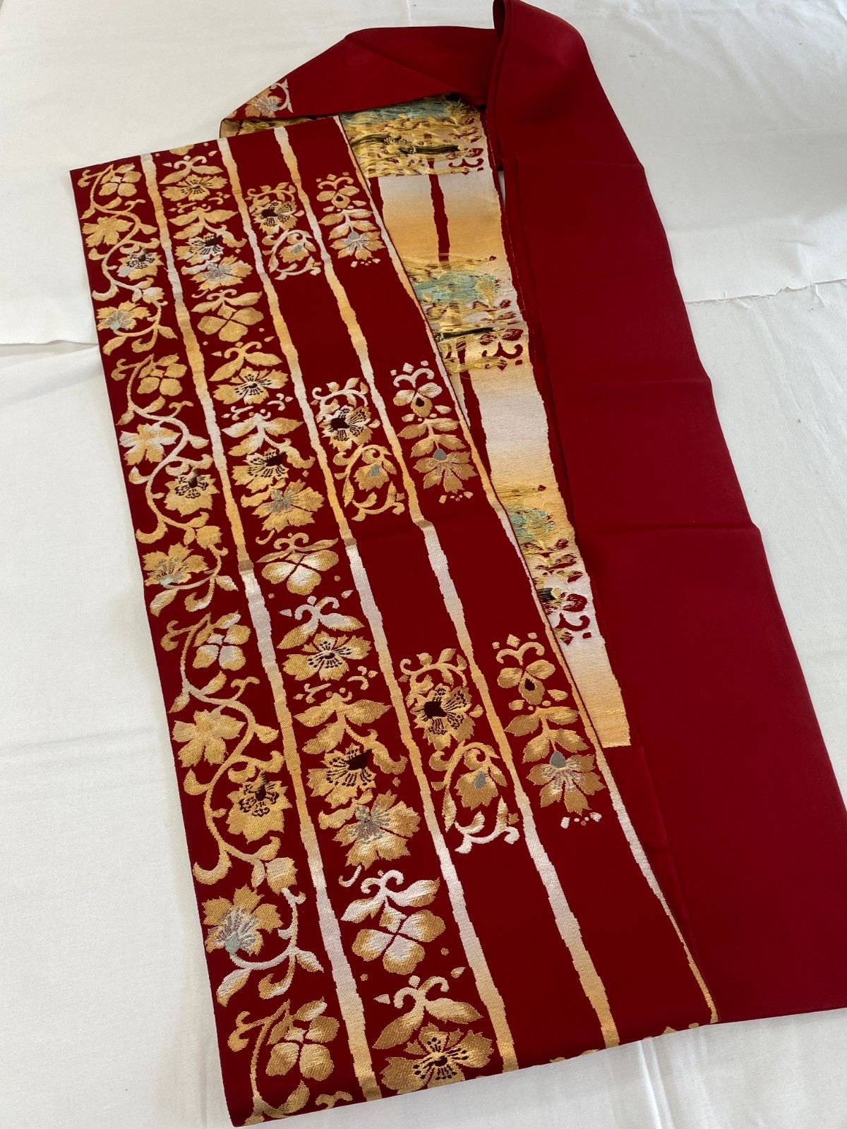 Japanese Vintage Kimono Nagoya Obi Silk Red Traditional Authentic 136x 11in