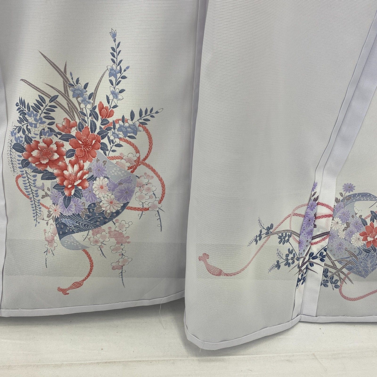 Japanese Vintage Kimono Polyester Blue No Lining Seethrough Length 63 in