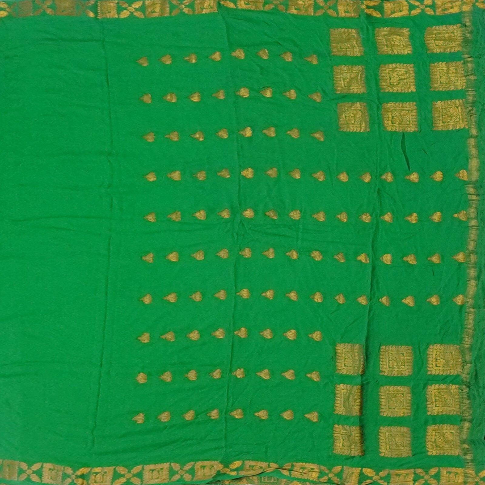 Vintage Green Saree 100% Pure Mysore Crepe Silk Zari Woven Sari 5YD Craft Fabric