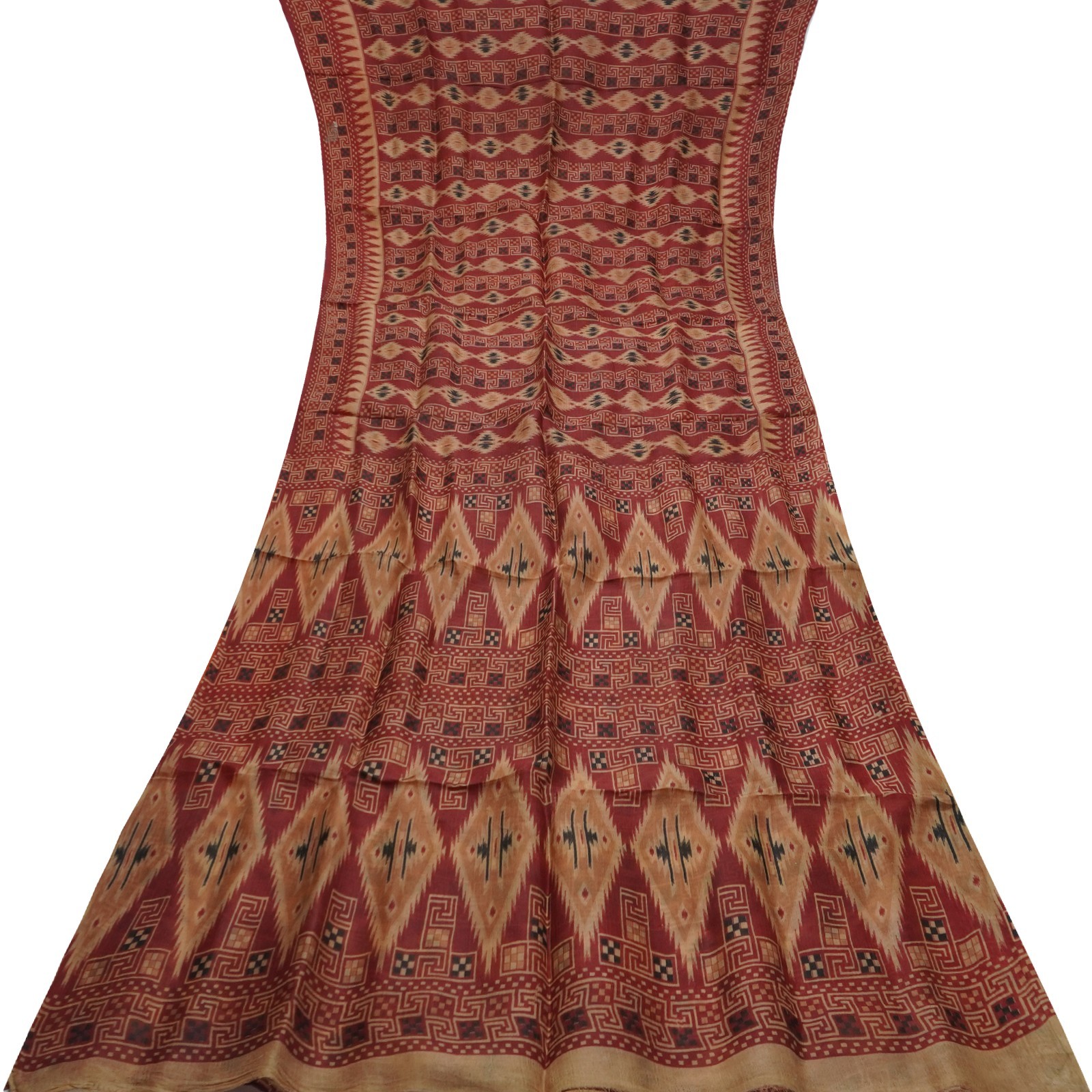 Vintage Maroon Sarees 100% Pure Silk Printed Indian Sari 6YD Decor Craft Fabric