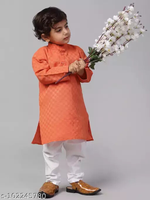 Indian Traditional Wear baby boys kurta pyjama sets Cotton Kids(Orange set of 1)