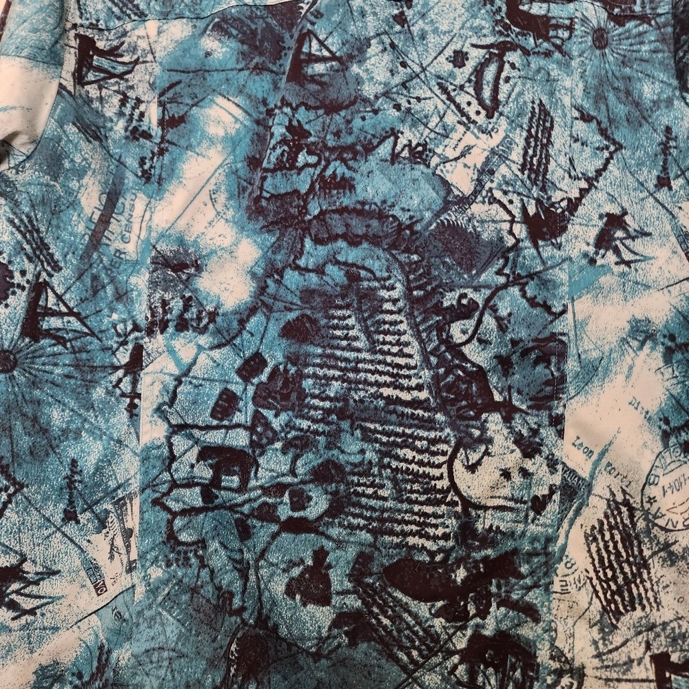 Additions by Chicos Blue Travel Map Print Jacket turquoise blue blazer