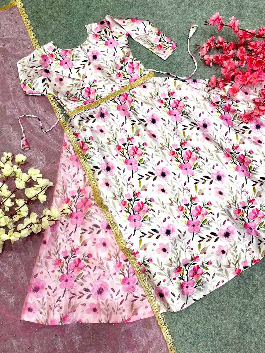 Kids Indian Traditional DIGITAL PRINT WORK GOWN WITH DUPATTA PINK age 3 to 5.
