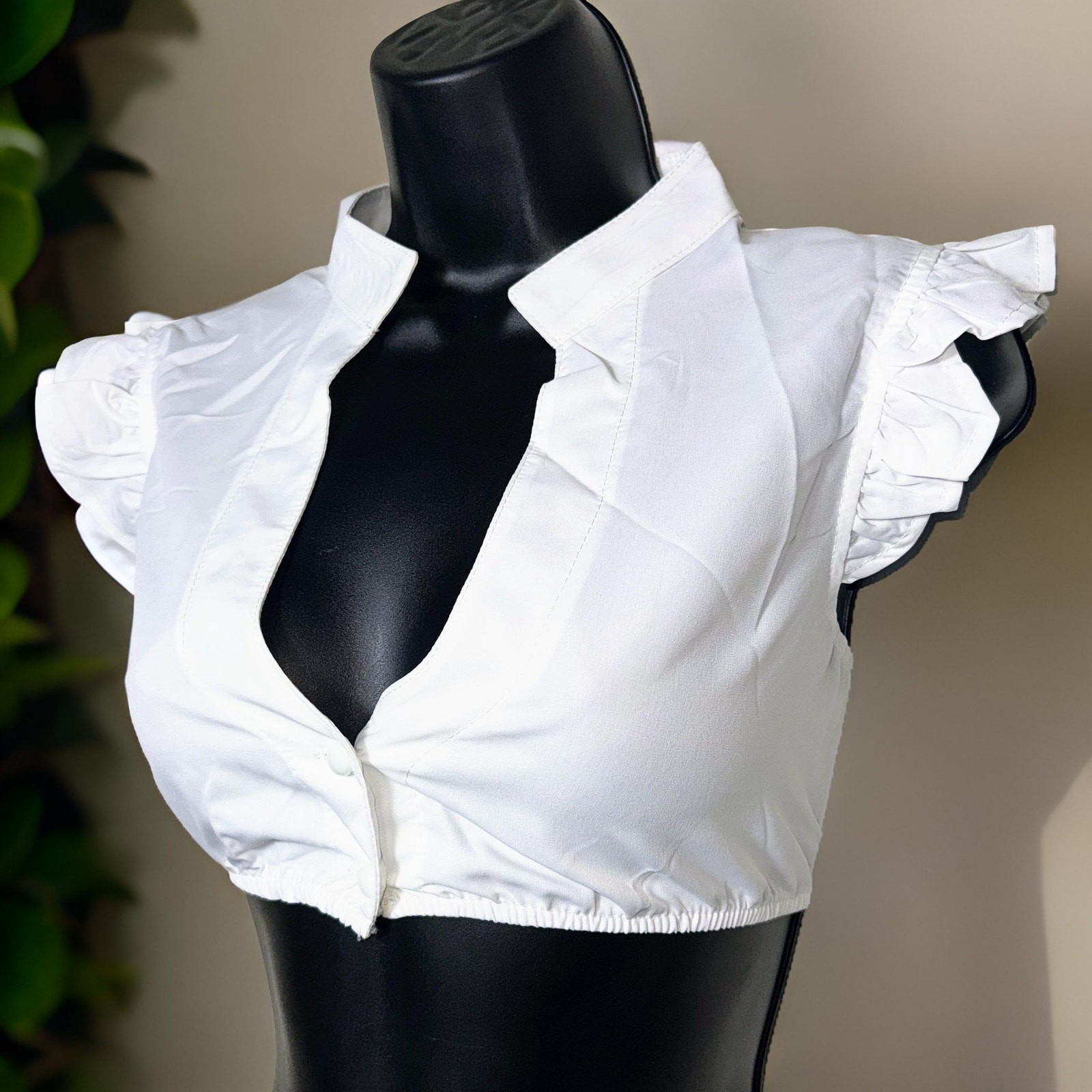 New 2XL White Ruffle Sleeve Dirndl Oktoberfest Top High V Neck Blouse
