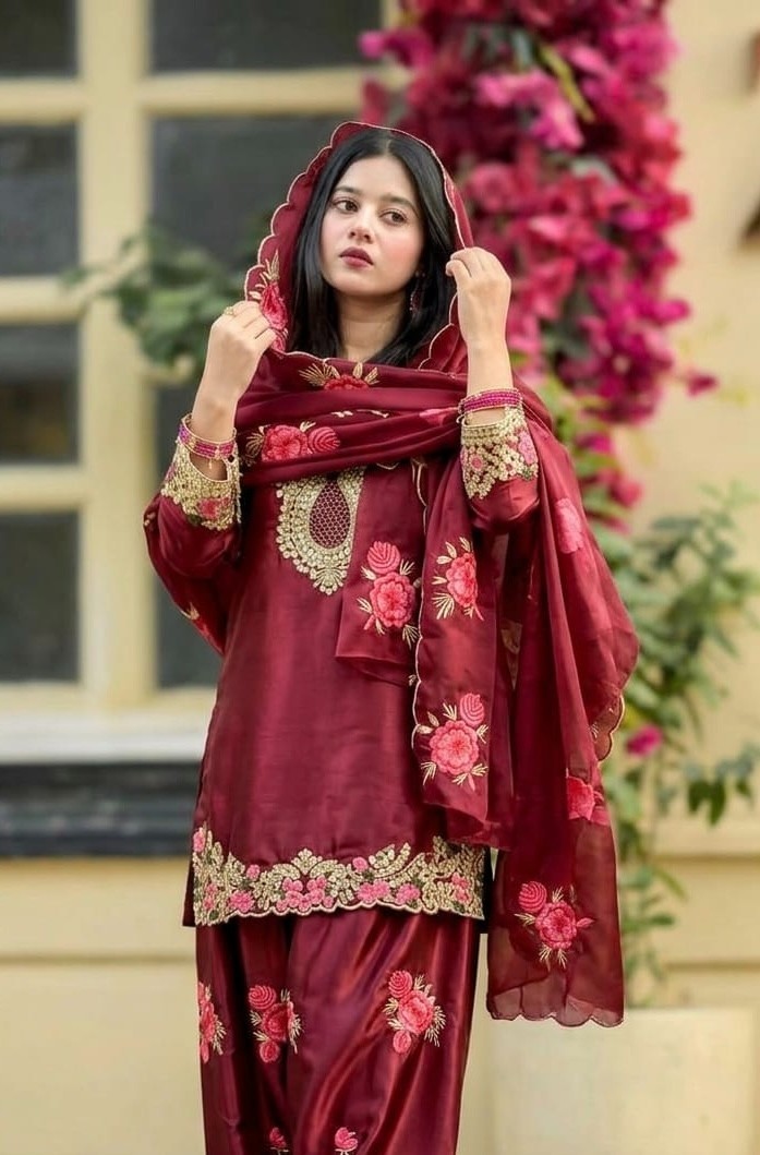 Silk Farshi Shalwar Suit for women- Pakistani Ready made Dress, Nikah, Partywear