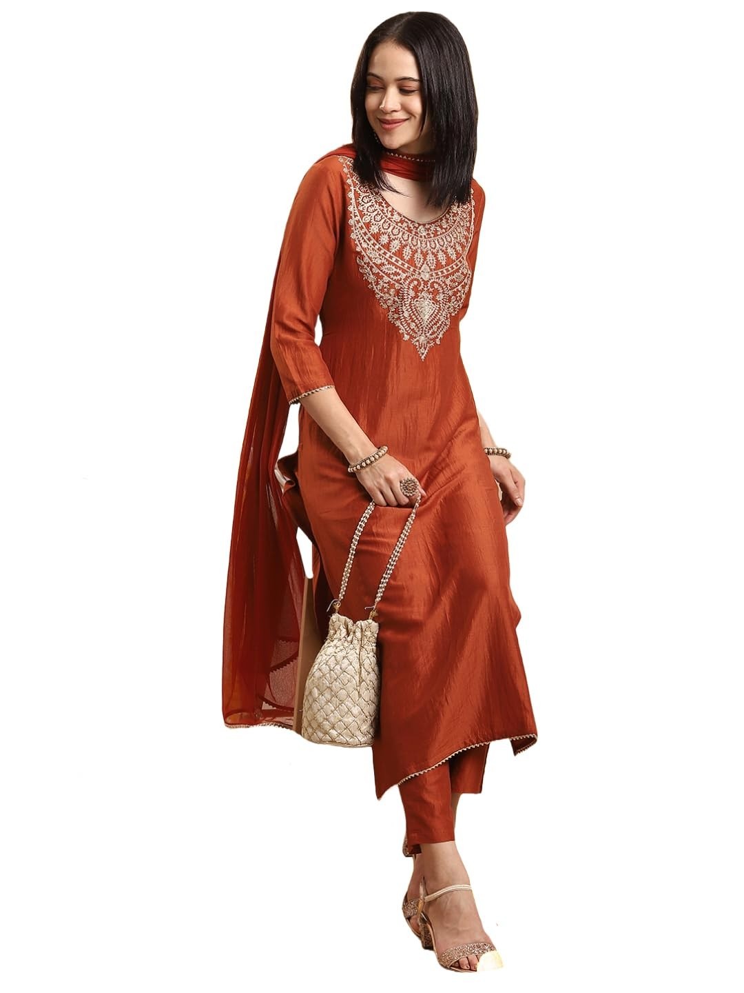 Women’s Rayon Viscose Embroidered Straight Kurta with Pant & Dupatta