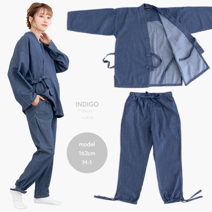 Kimono Denim Samue Traditional Japanese Women Work Ware Indigo/Black/Blue Japan