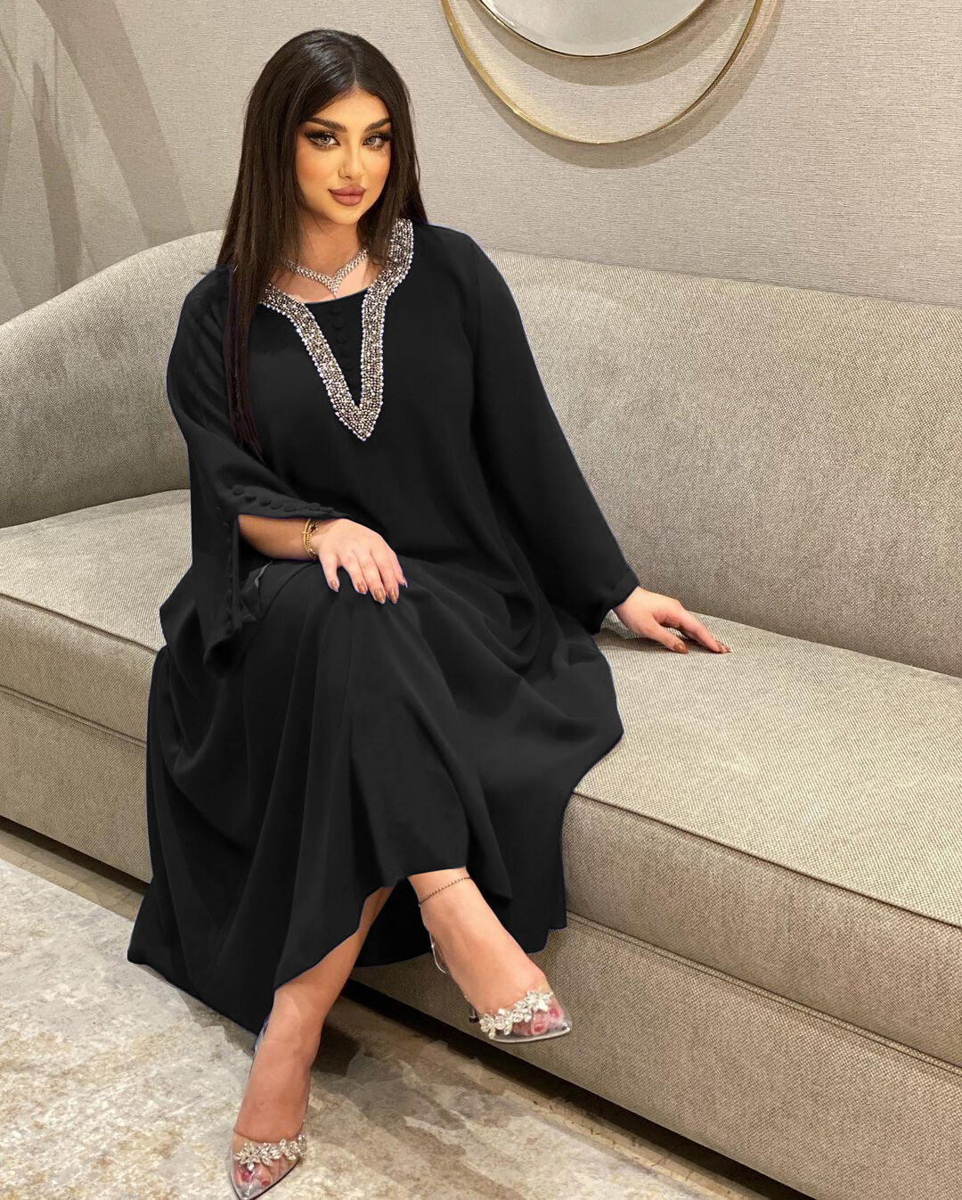 Muslim Islamic Women Long Dress Dubai Party Abaya Gown Turkey Kaftan Ethnic Robe