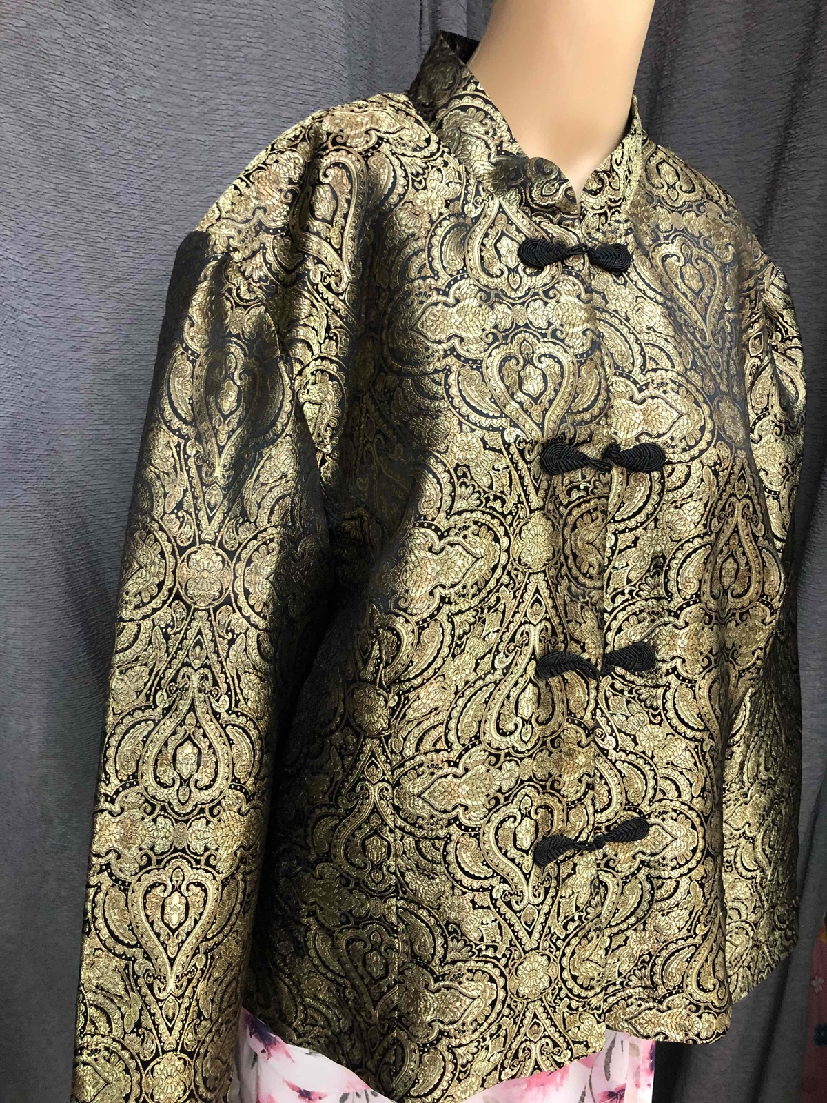 METAPHOR Gold Black Brocade Asian style Jacket Mandarin Collar Womens XL