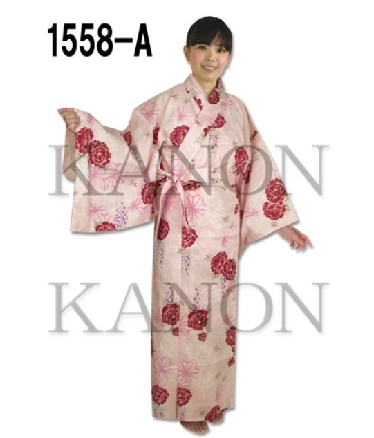 Japanese Yukata Cotton 100% Traditional Summer Kimono Robe – Peony Pink Color