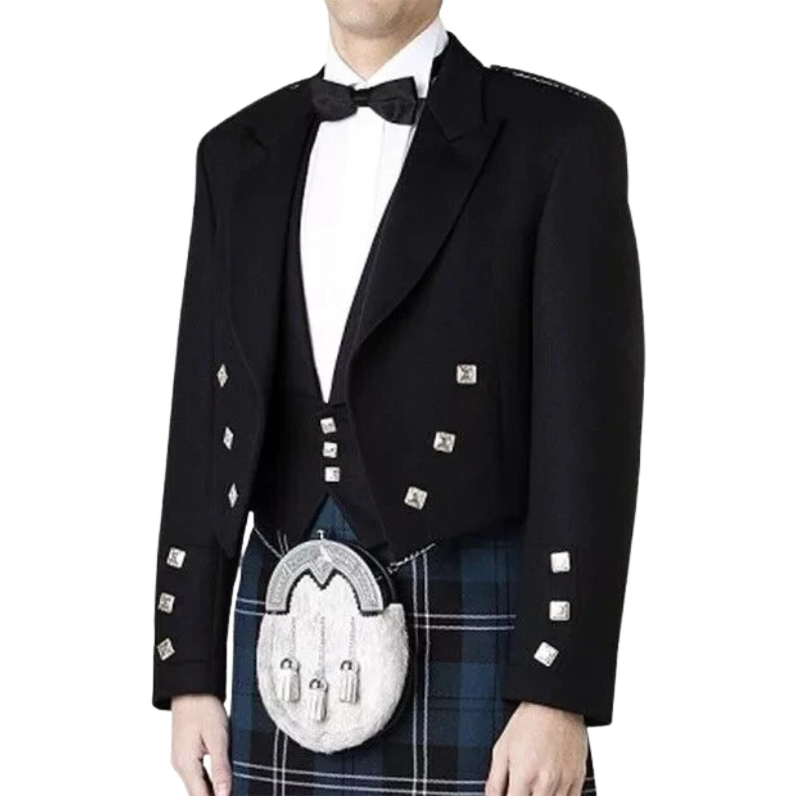 Mens Scottish Prince Charlie Kilt Jacket 3 Button Vest Serge Wool Formal outfit