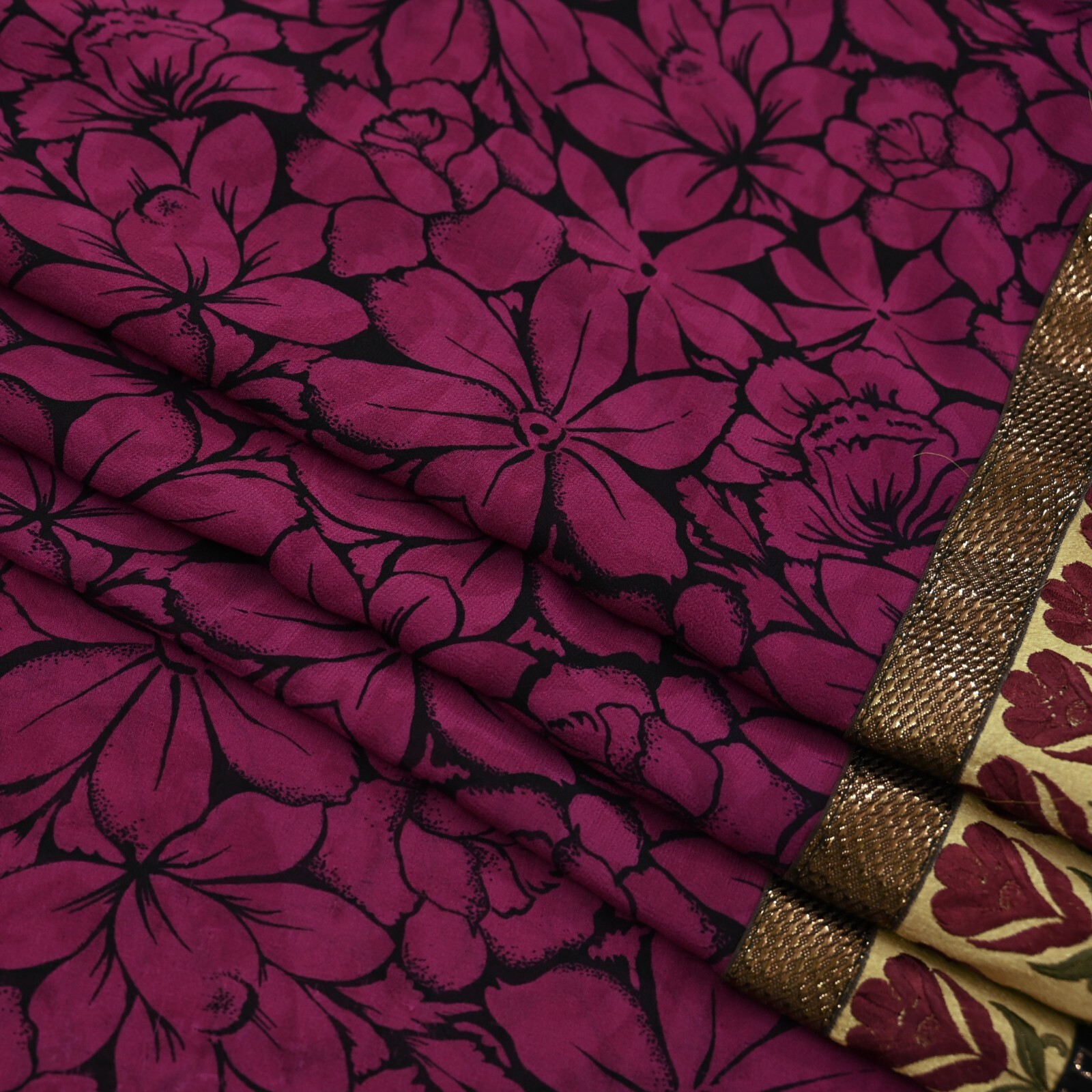 Indian Vintage Sari Pure Georgette Silk Printed Saree Craft Fabric Sewing 5yd