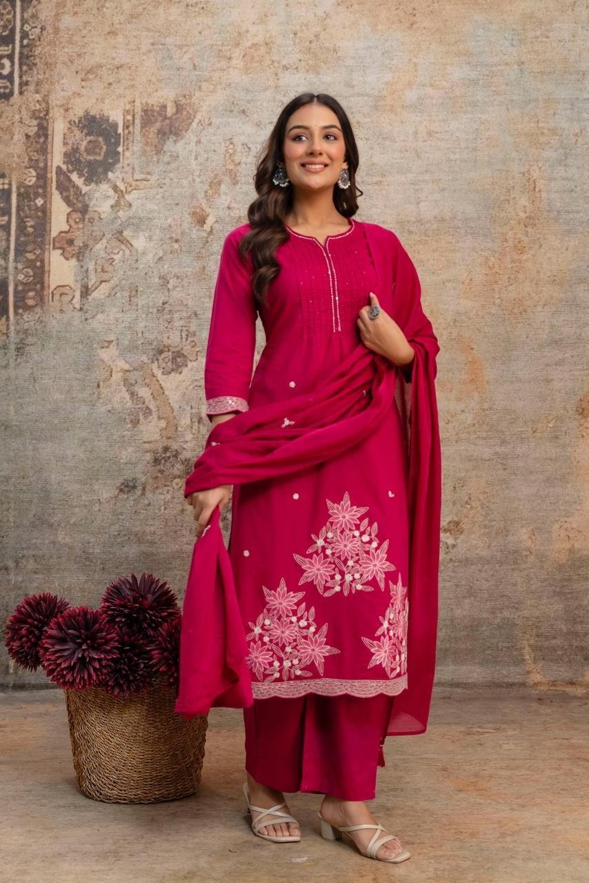 Heavy Cotton Designer Kurti Pant Dupatta Set Indian Pakistani Ethnic Kurta Set