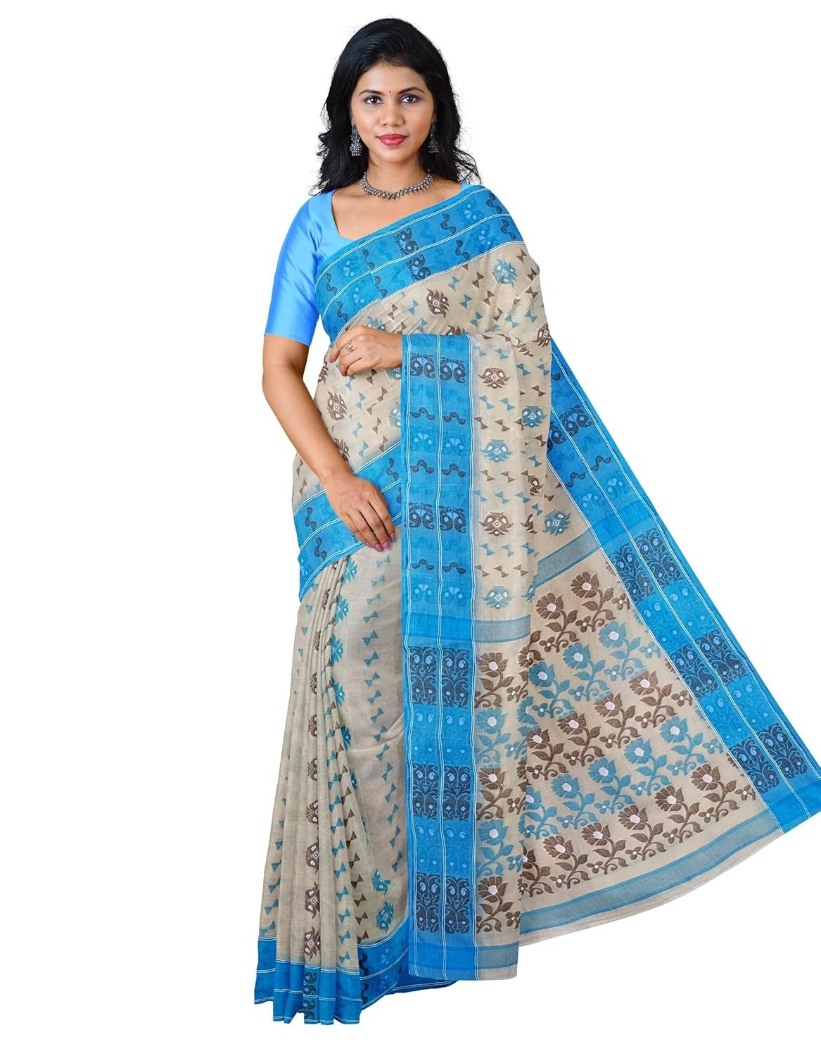 Women’s Pure Cotton Baluchari Saree Bengali Tant without Blouse Piece