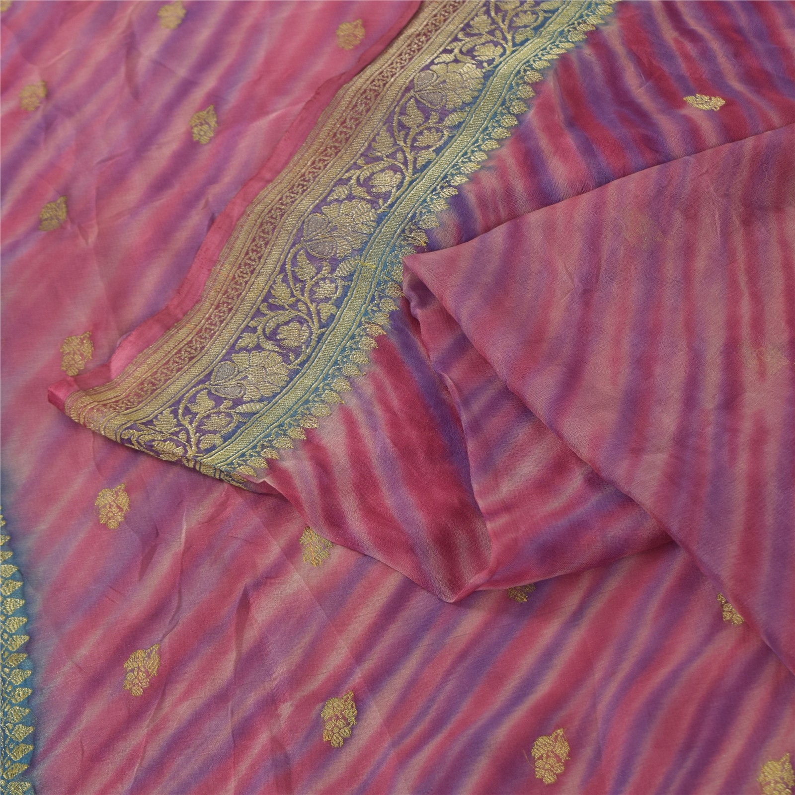 Sanskriti Vintage Plum Pink Saree Pure Georgette Zari Woven Fabric 6Yard Craft