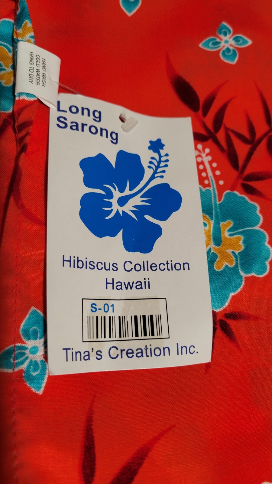 New Hibiscus Collection Hawaii Long Sarong Orange Blue & Burgundy 43″ X 62″