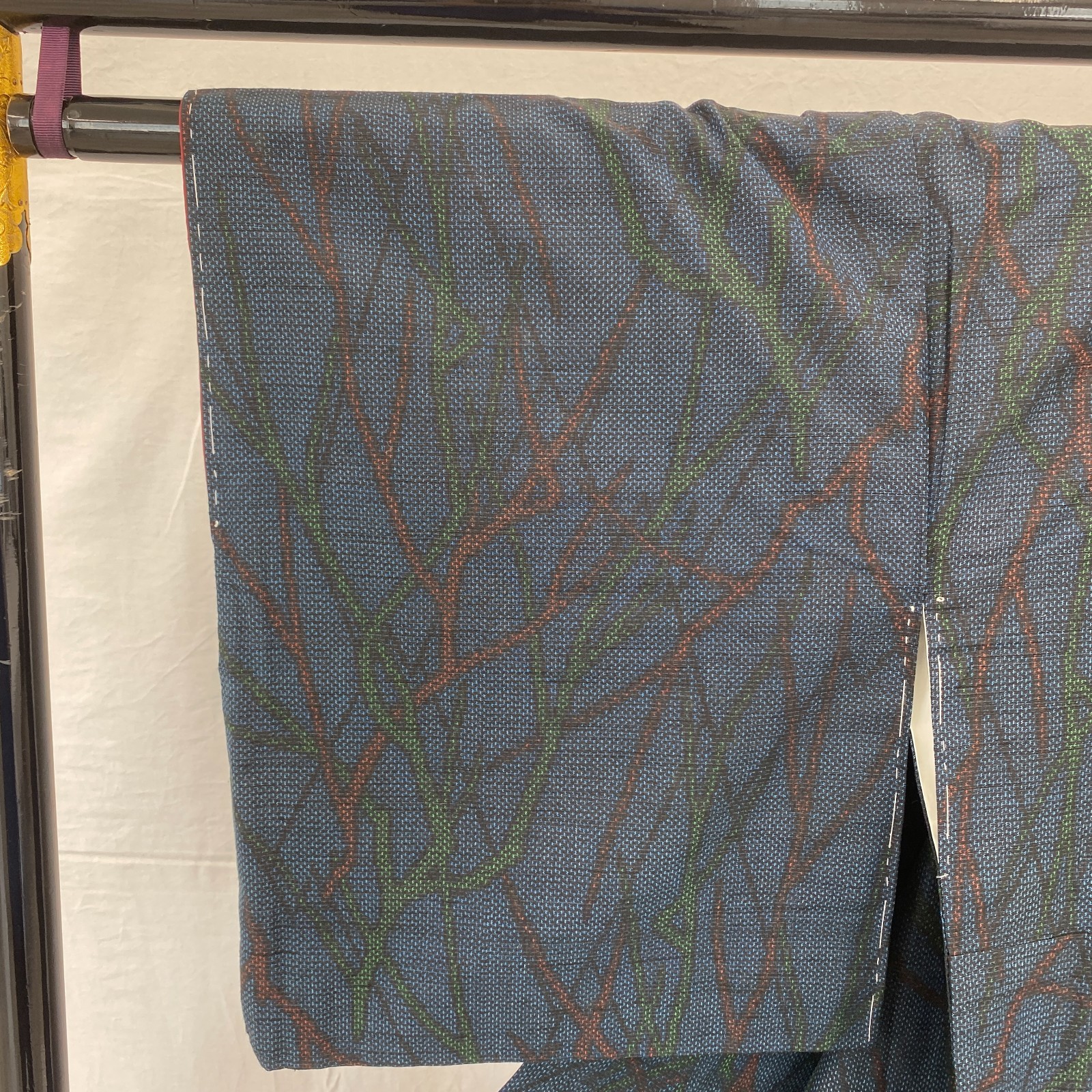 Japanese Vintage Kimono Silk Blue Oshima Traditional Authentic Length 61 in