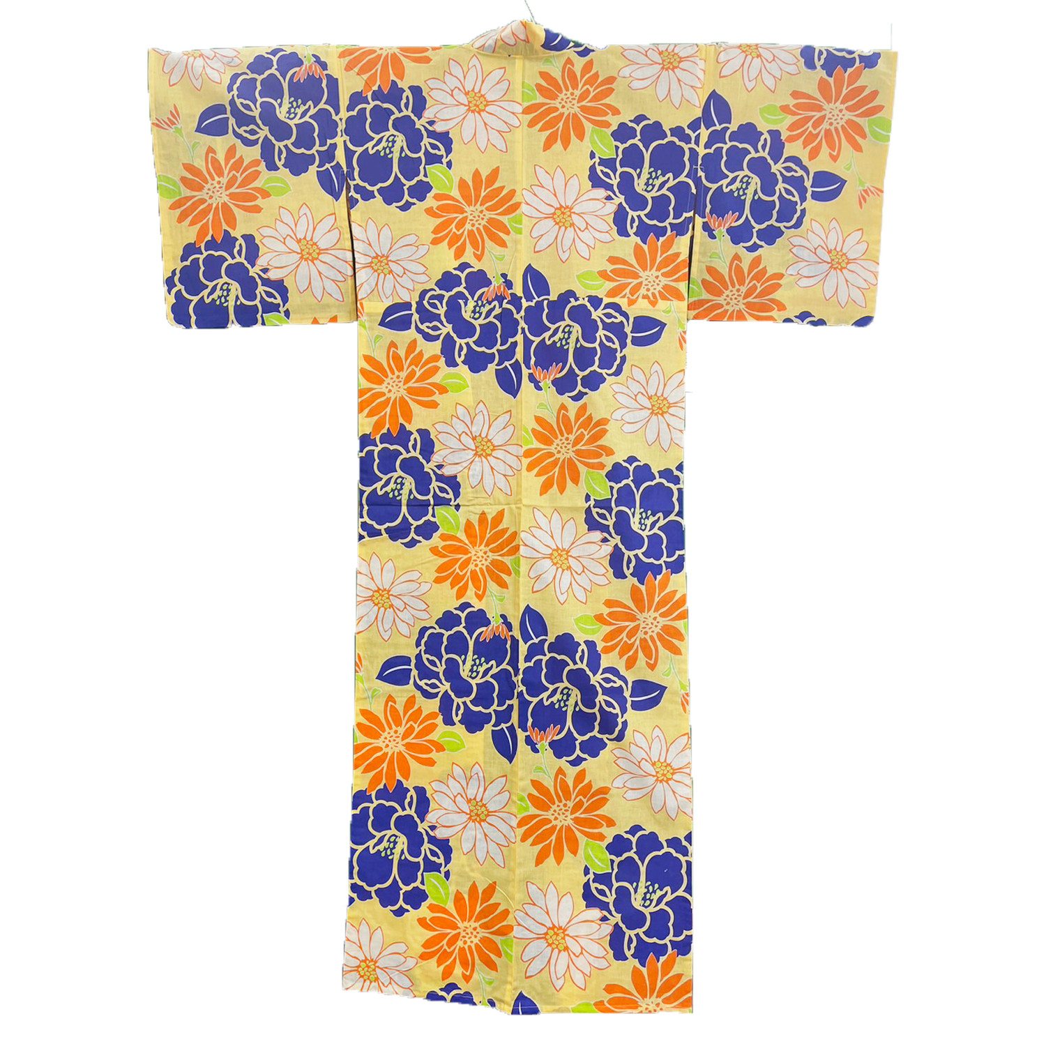 Women’s Cotton Yukata, Casual Summer Kimono – Yellow, Orange Peony