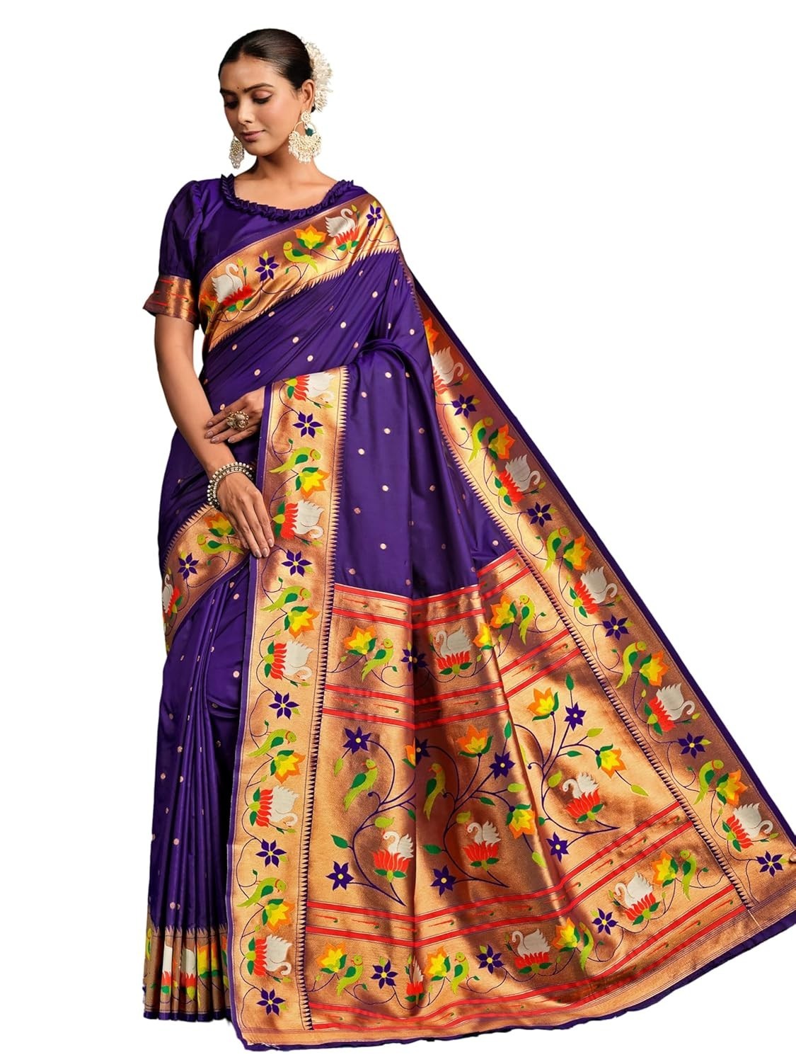 Women’s Pure Silk Paithani Woven Saree With Blouse Piece