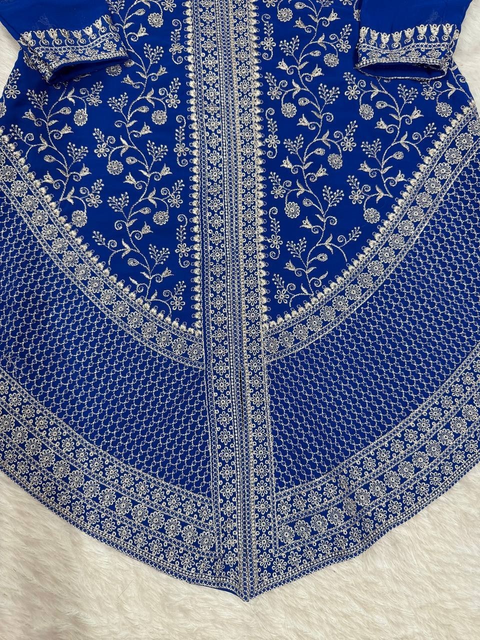 Fancy Designer Blue Faux Georgette Kurta Palazzo With Dupatta For Women