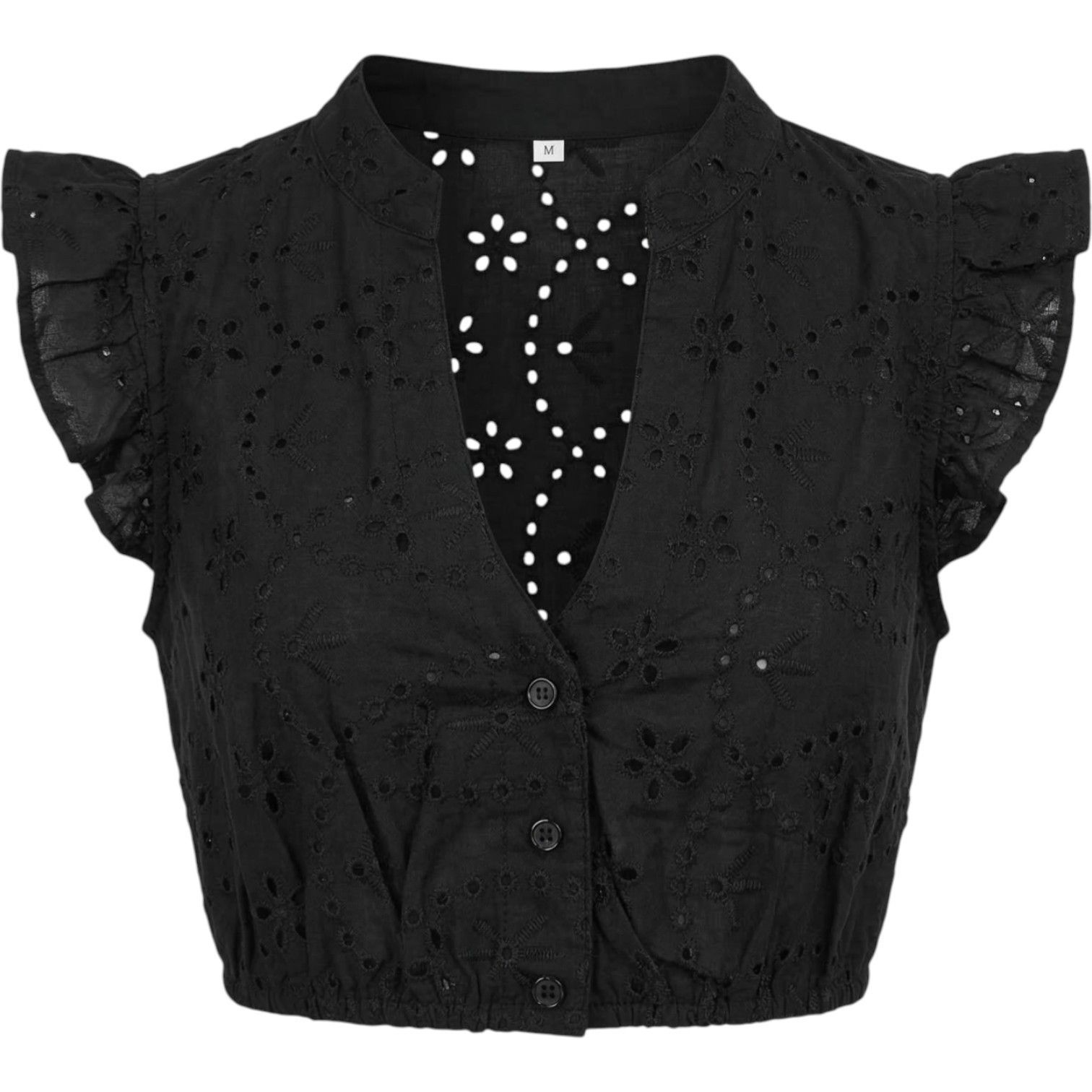 New XL Black Ruffle Sleeve Seersucker Dirndl Oktoberfest Top V Neck Blouse