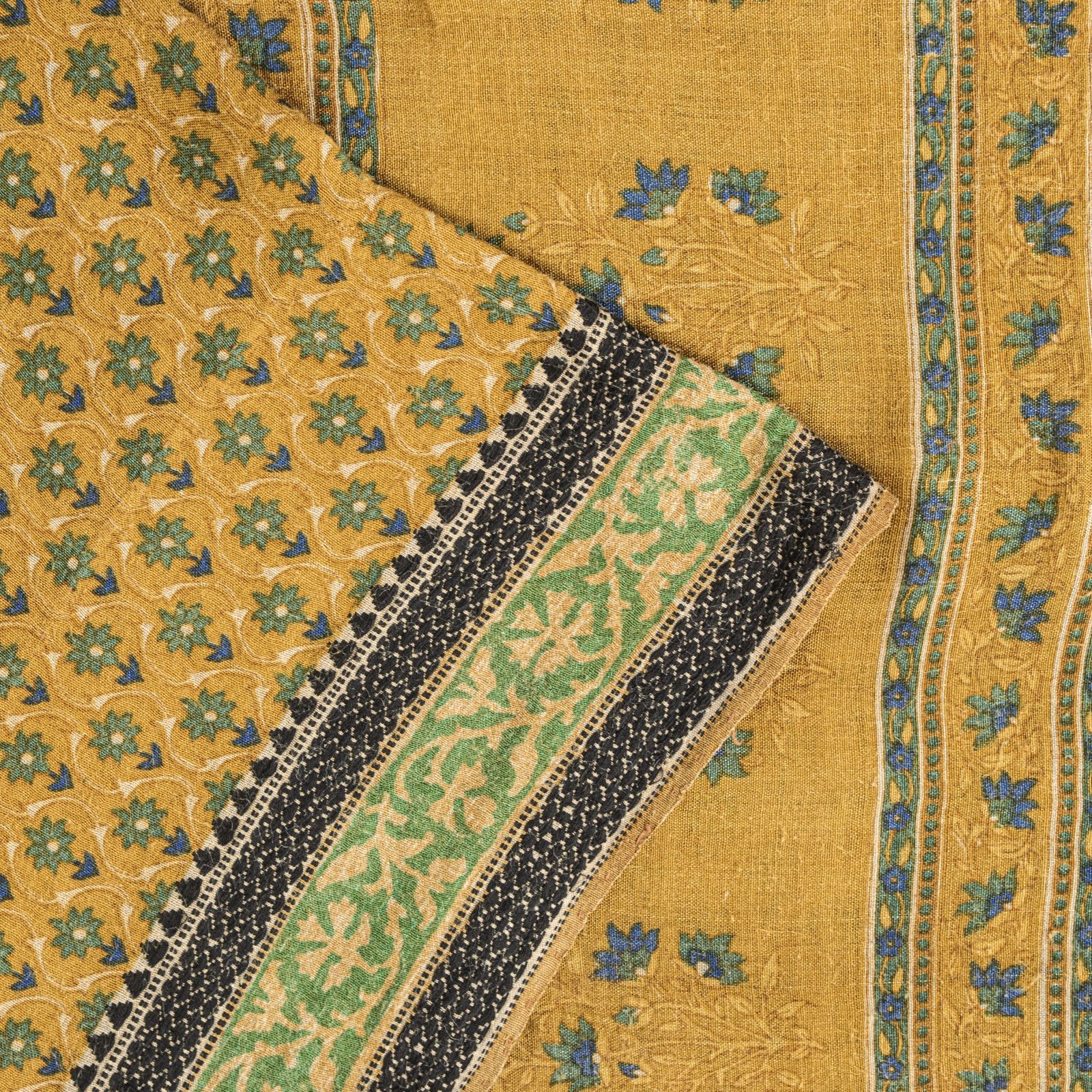 Sanskriti Vintage Yellow Pure Woolen Saree Floral Print Sari 5.5+Yd Soft Fabric