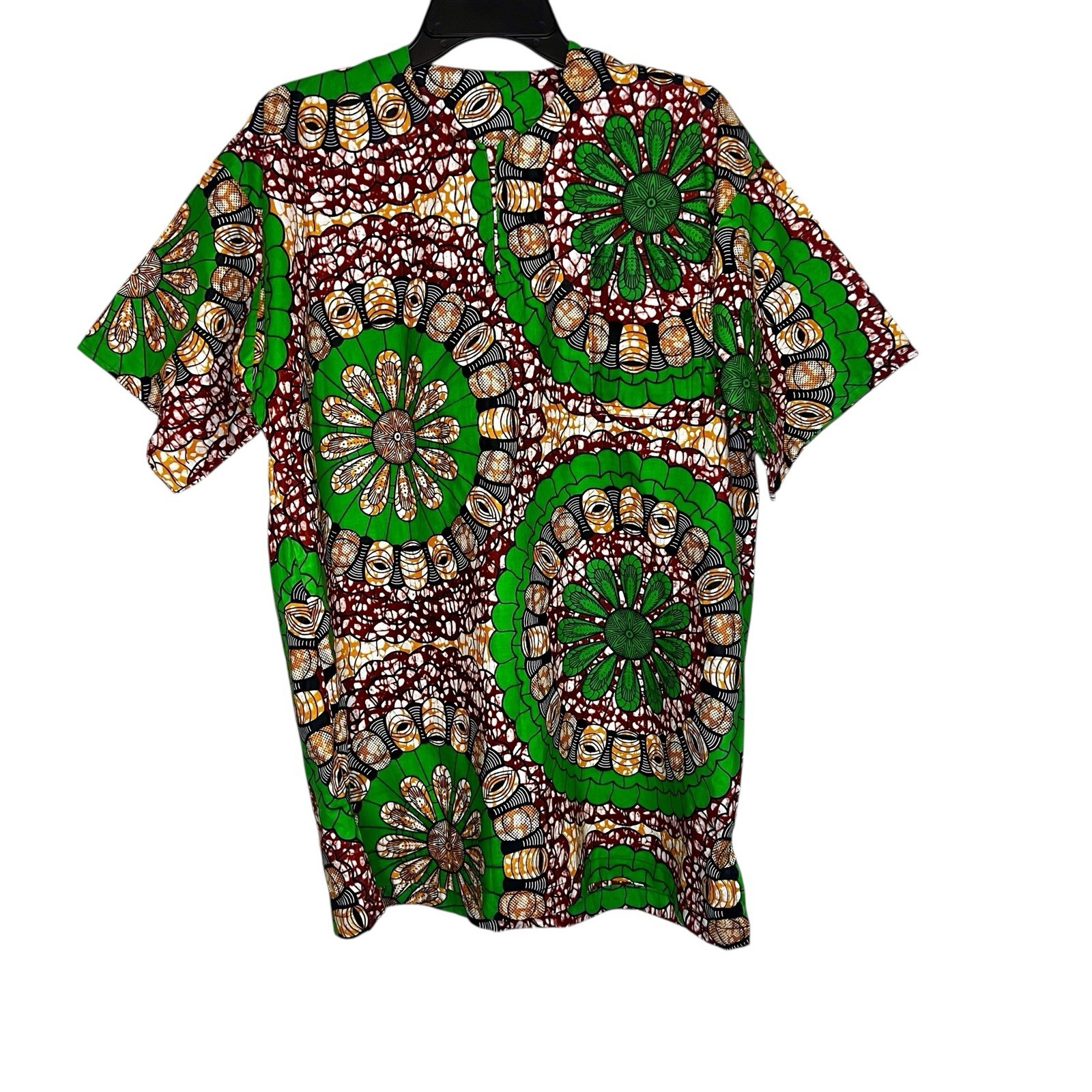 Circular Green, Maroon & Orange Men African Print Short Sleeve Shirt/ Dashiki