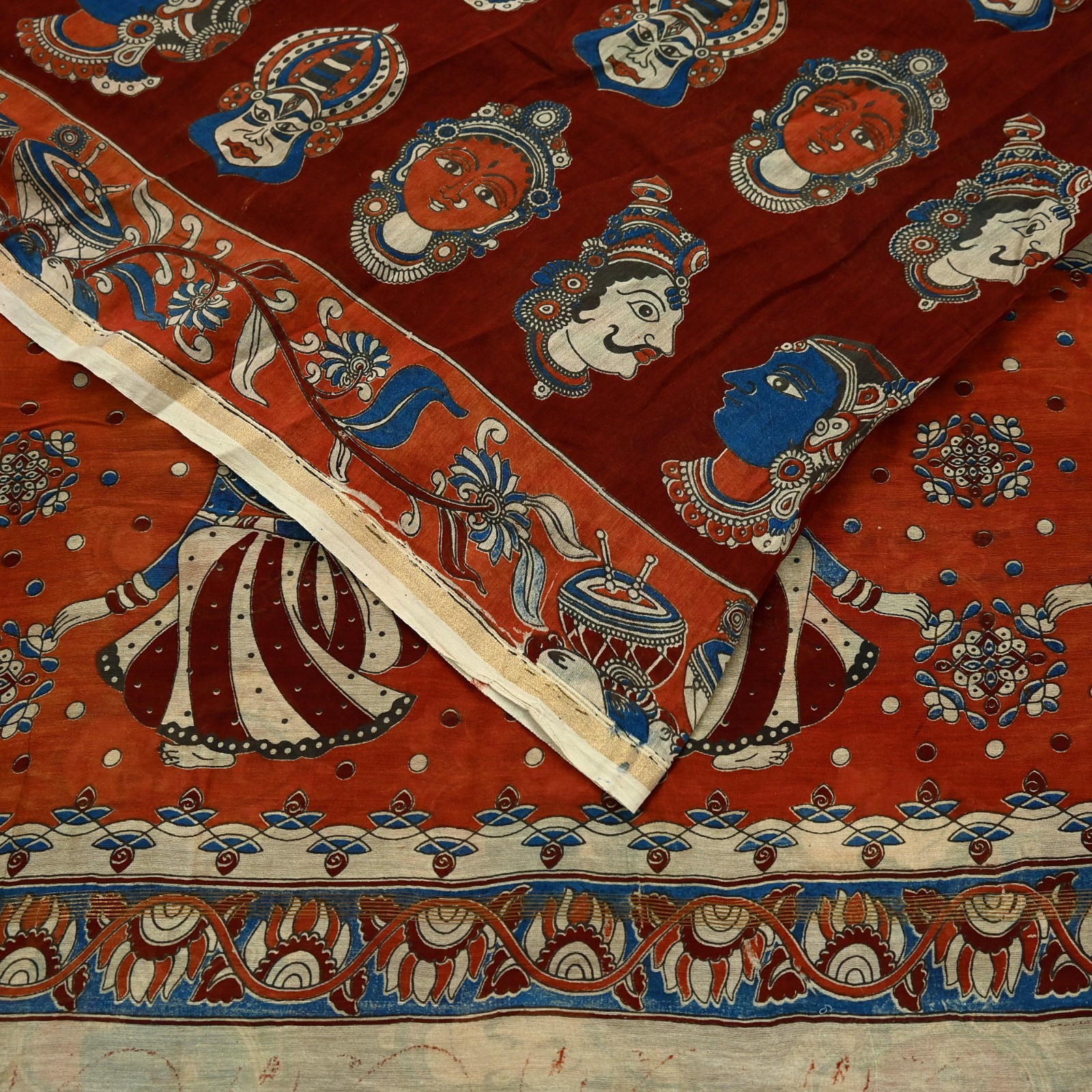 Indian Vintage Sari Pure chanderi Silk Kalamkari Print Sarees Fabric 5Yards Zari