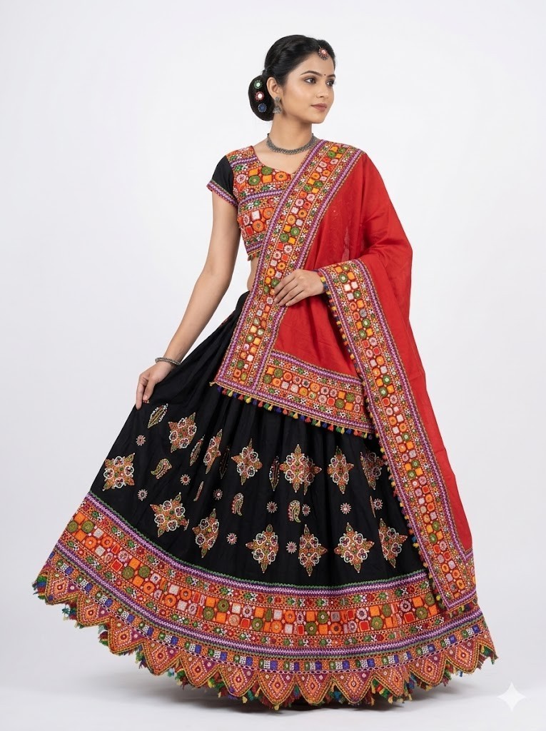 Traditional Embroidered Navratri Choli | Garba Dandiya Lahenga Set