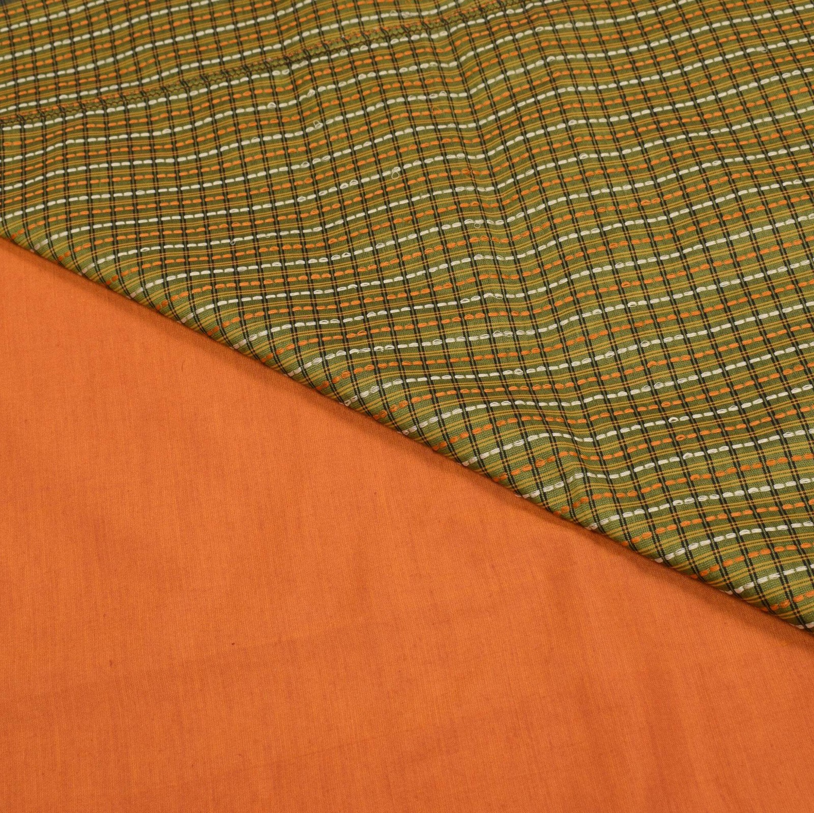 Sushila Vintage Pure Cotton Silk Saree Rust Green Handwoven 6Yd Sari Craft Fabri