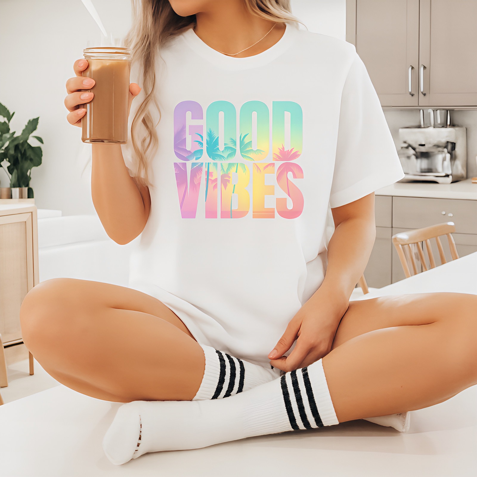 Good Vibes Shirt Retro Sunset Tee Summer Aesthetic Graphic Top