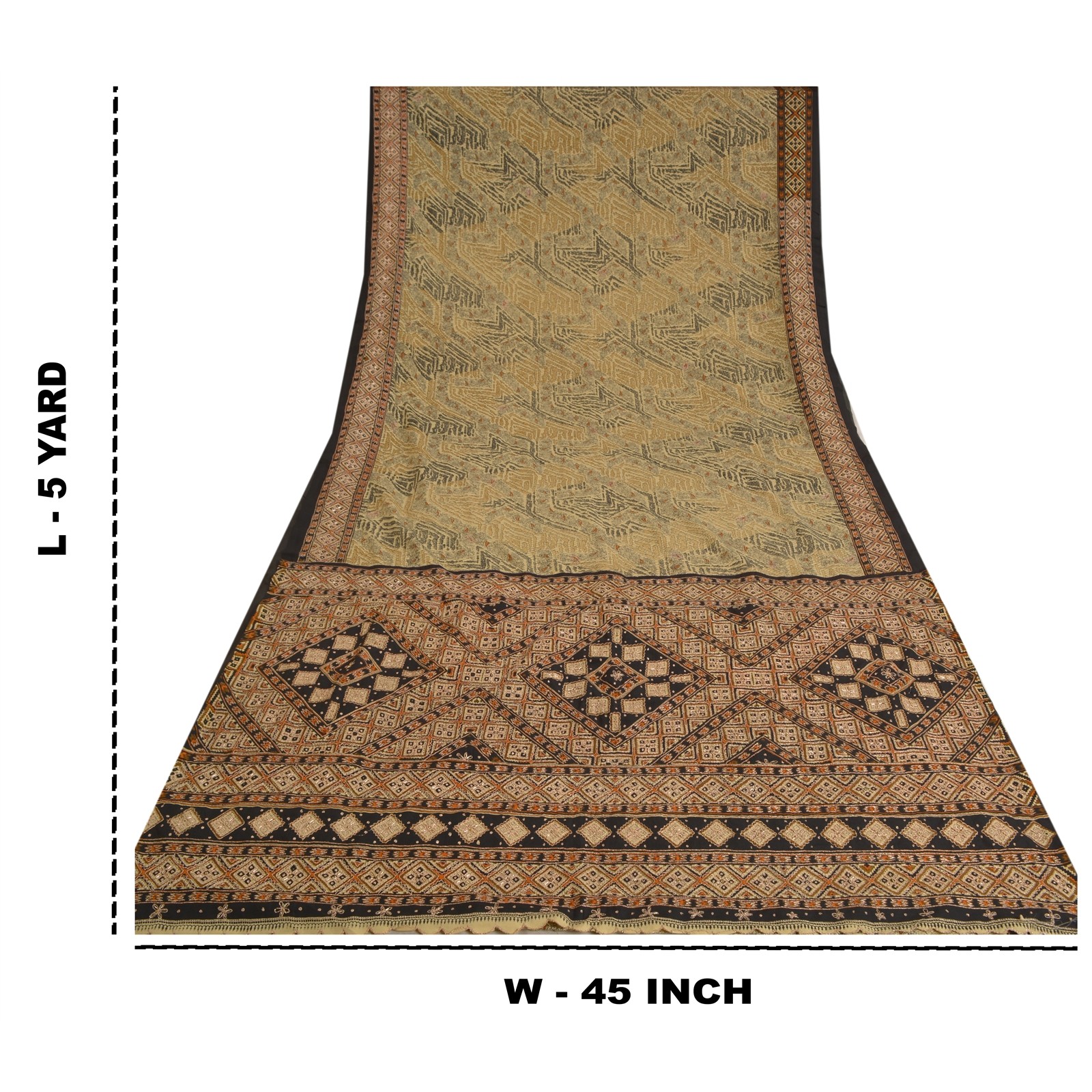 Sanskriti Vintage Indian Sarees Crepe Hand Embroidered Premium Sari Craft Fabric