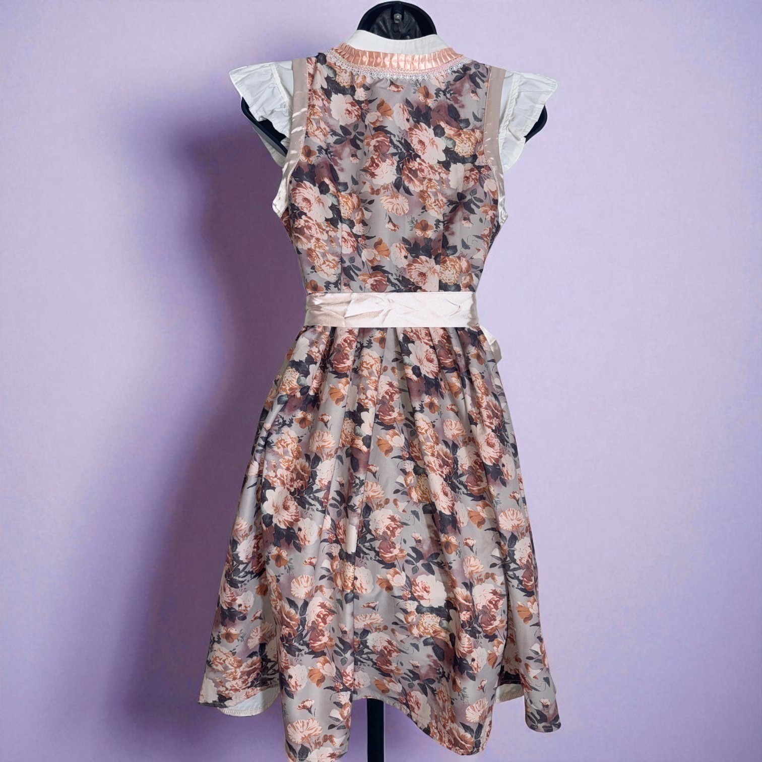 New Small Oktoberfest Pink Mauve Floral Dirndl Dress Bavarian German Trachten
