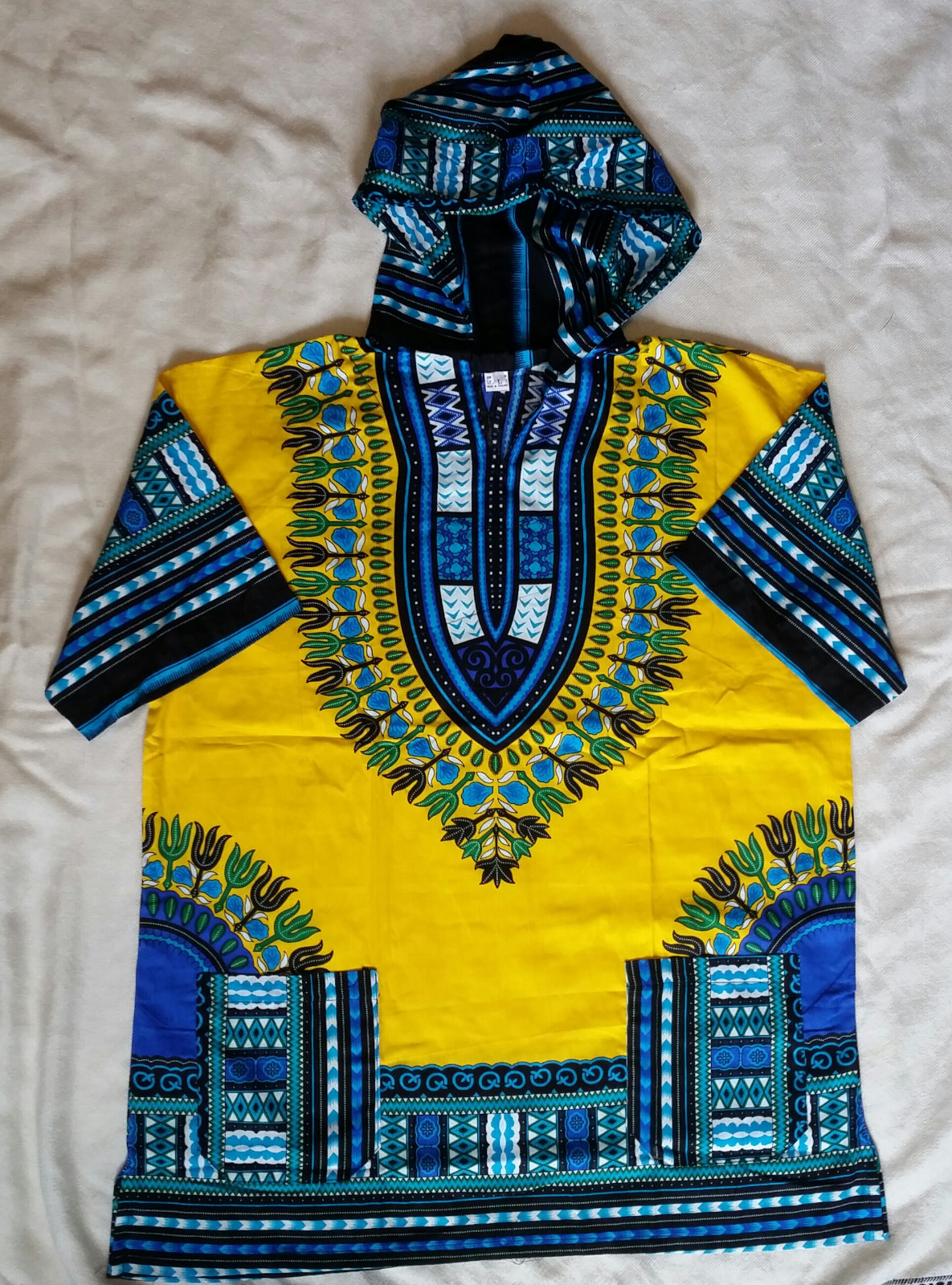 Men Women African Dashiki Hoodie Top W/ Hood Traditional Blouse Yellow S M L XL