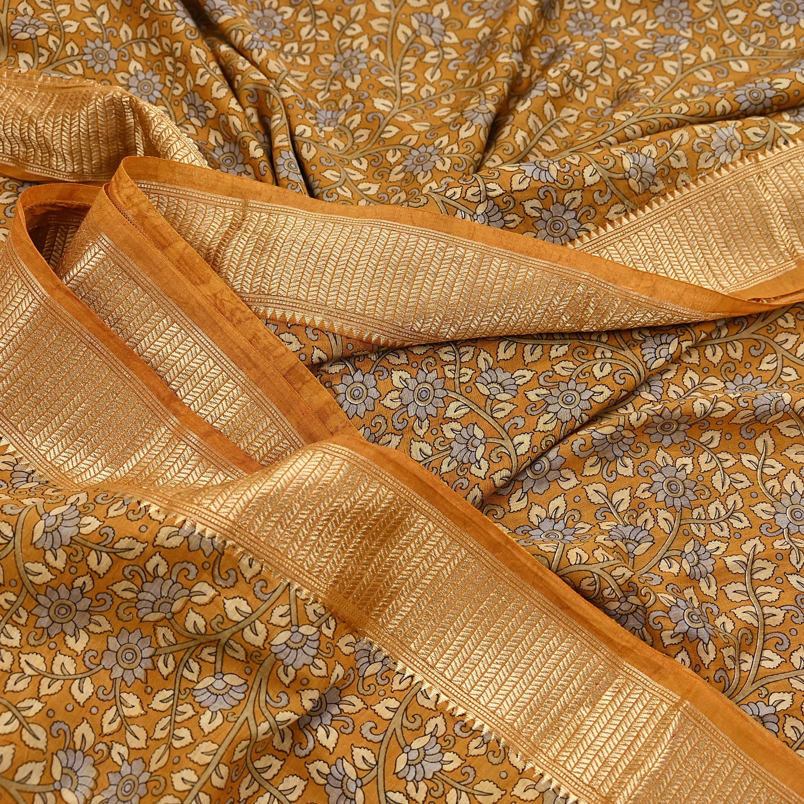 Indian Vintage Green Saree Block Printed Sari chanderi Silk Sari Craft Fabric 5Y