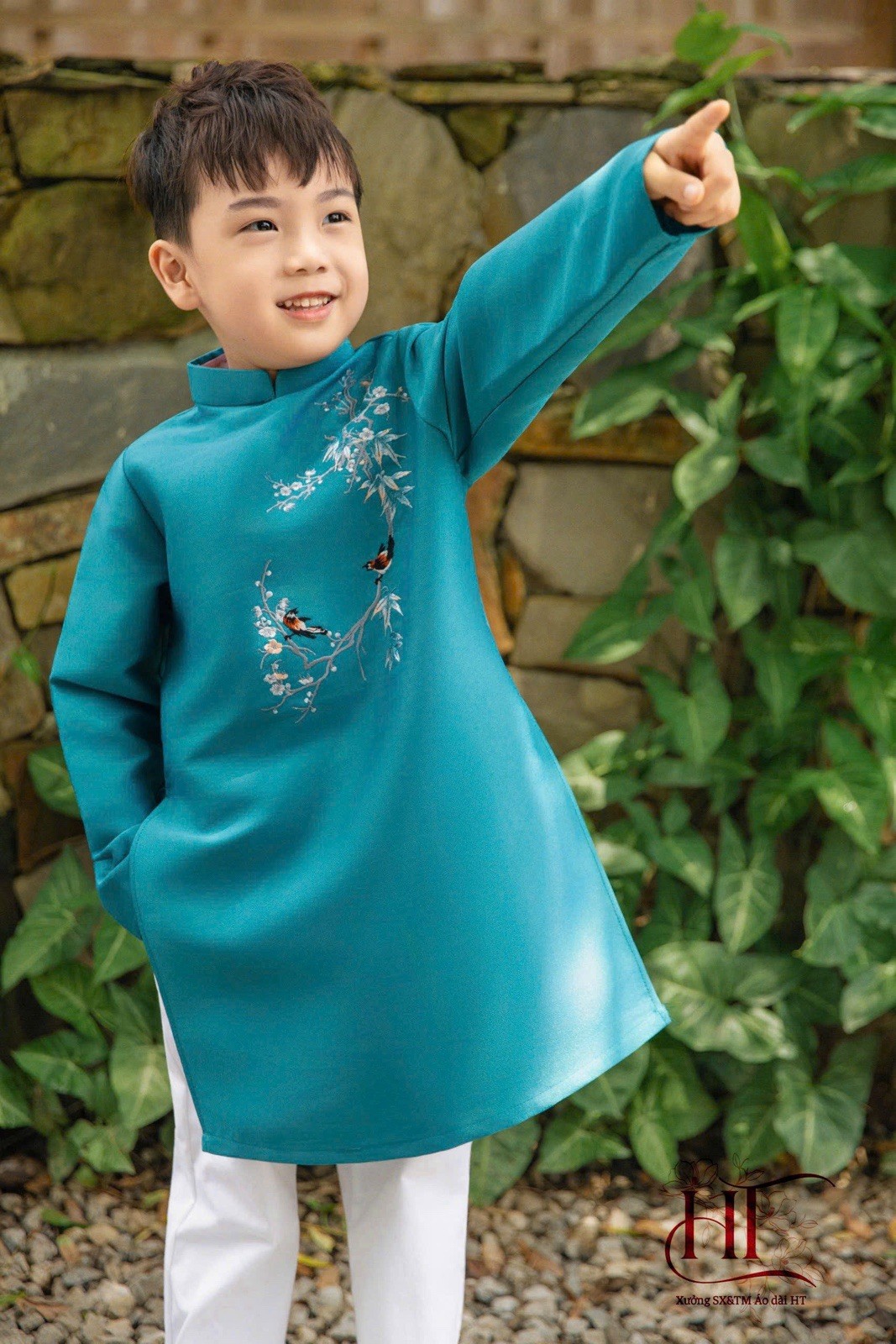 AO DAI CON TRAI BOY Blue TEAL 1-2 Years