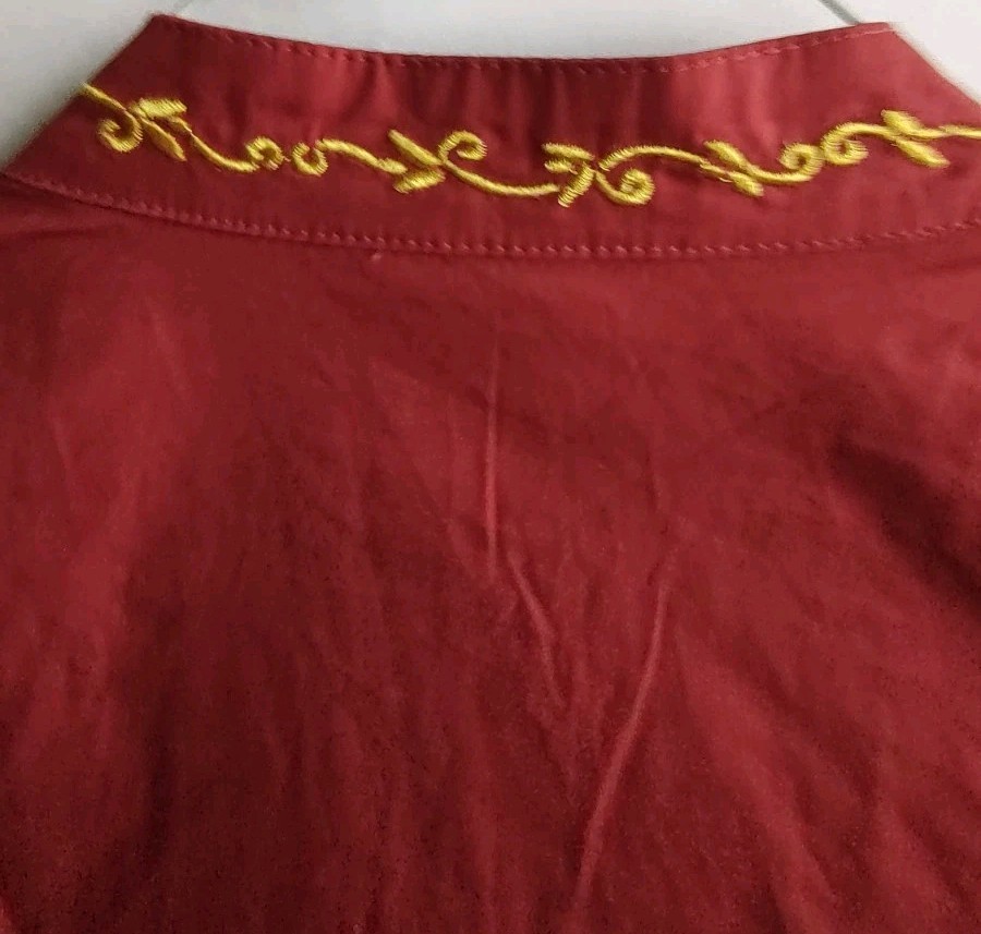 Middle Eastern Style Kurta Maroon Long Top with Gold Embroidery Detail-Size M