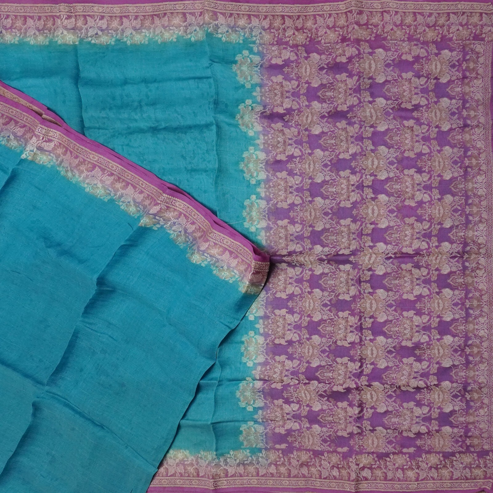 Vintage Peacock Blue Sarees 100% Pure Silk Woven Indian Sari 5YD Craft Fabric
