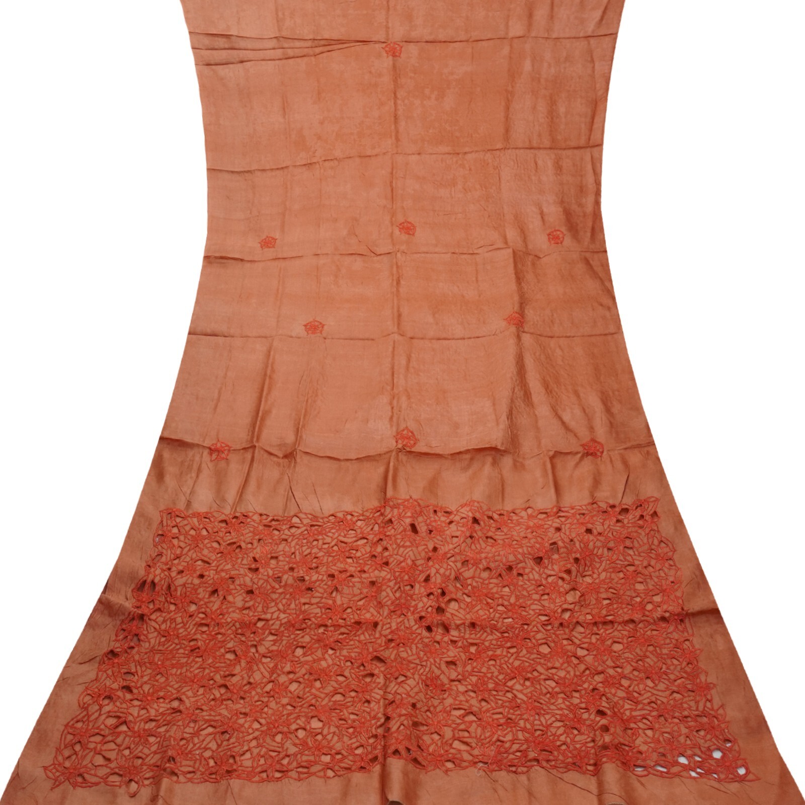 Vintage Brick Red Sarees 100% Pure Silk Hand Embroidered Sari 5YD Craft Fabric