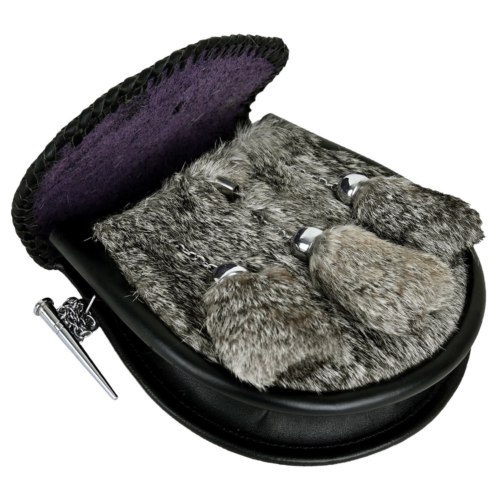 Highlanders Men Grey Rabbit Fur Pin Lock Sporran Mens Highland Purse Kilt Outfit