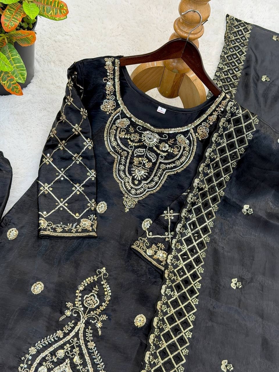 New Designer Silk Kurta Palazzo With Soft Net Dupatta For Party Wear