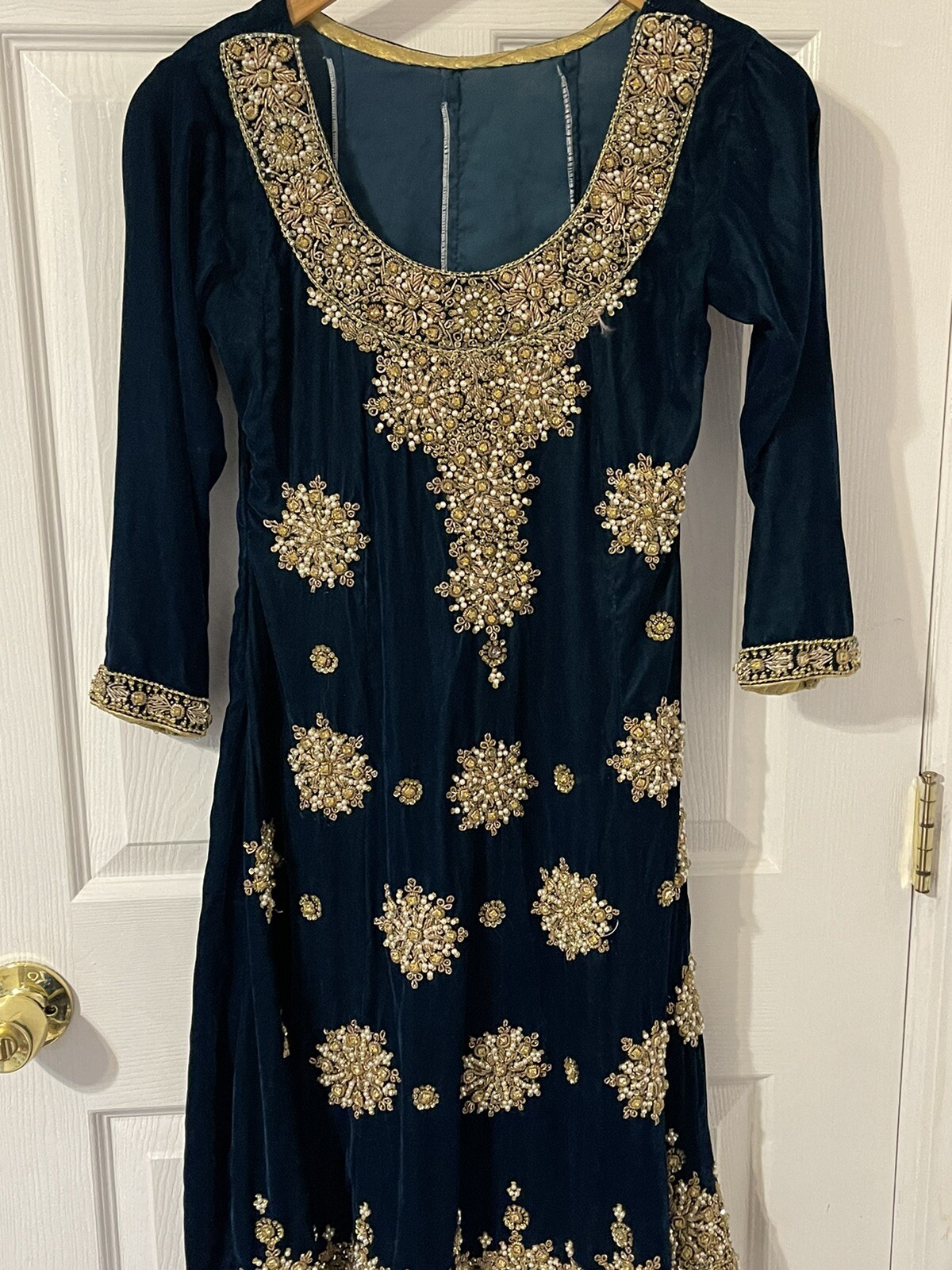 2pc Heavily Embellished Velvet Suit. Short Frock And Dupatta