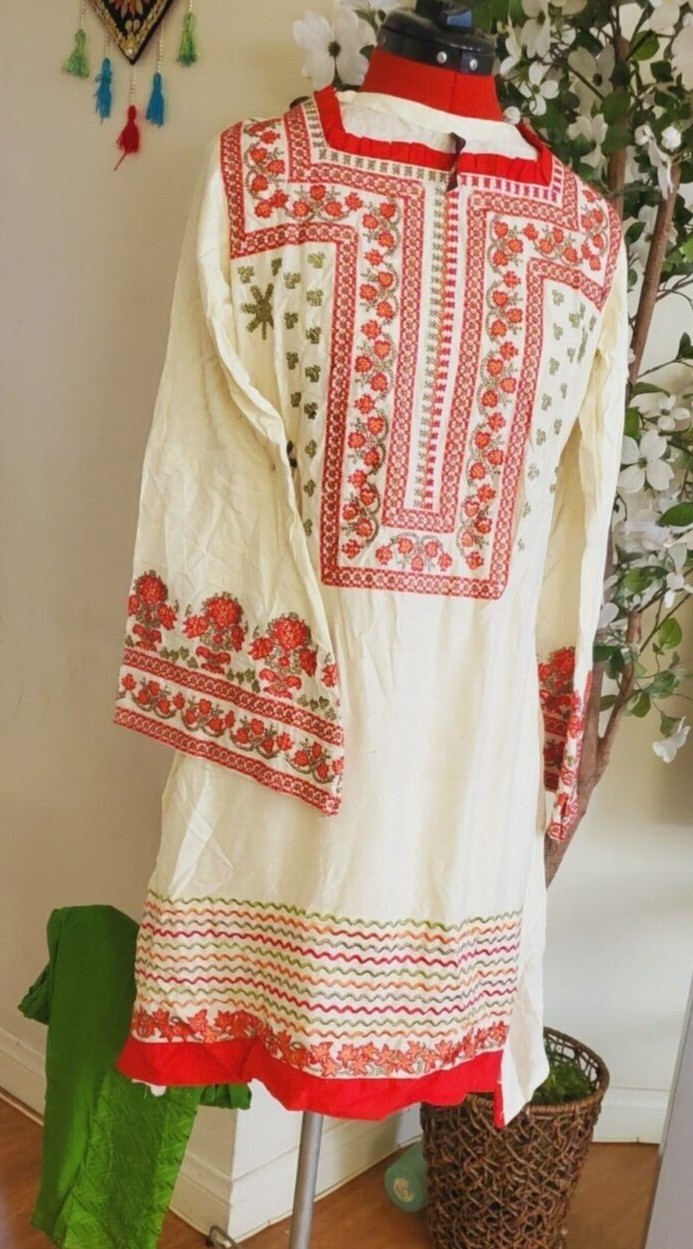 Pakistani, Indian embroided 2 piece Kameez Shalwar stitched cotton quality dress