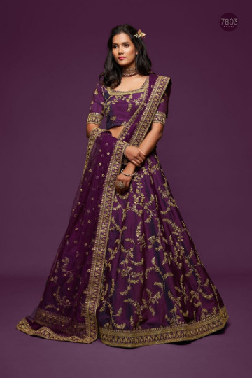 Latest Heavy Art Silk Purple Lehenga Choli With Dupatta For Wedding Function