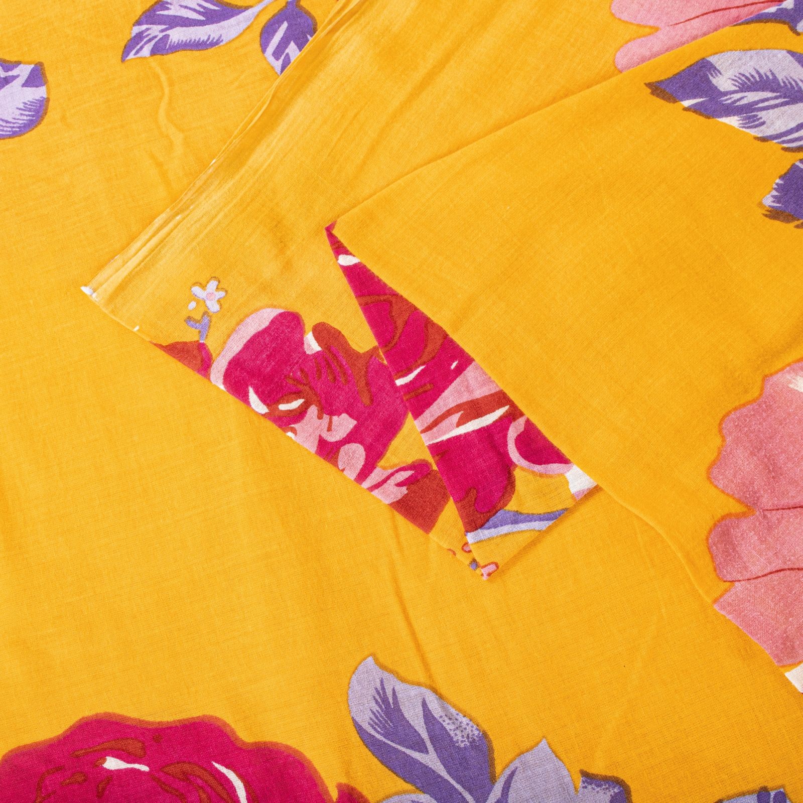Sanskriti Vintage Saree Yellow Soft Pure Cotton Floral Digital Print Sari 5+Yd